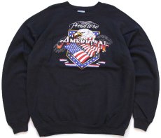画像1: 80s USA製 Hanes Proud to be AMERICAN イーグル 星条旗 発泡プリント スウェット 黒 XL (1)