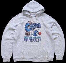 画像1: 80s NBA CHARLOTTE HORNETS マスコット スウェットパーカー 杢ライトグレー★フーディー (1)