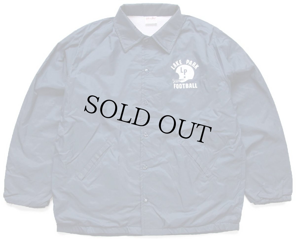 画像1: 80s USA製 LAKE PARK FOOTBALL アメフト 両面プリント ナイロン コーチジャケット 紺 L (1)