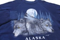 画像3: 90s USA製 ALASKA ウルフ アート スウェット 紺 XXL★特大 (3)