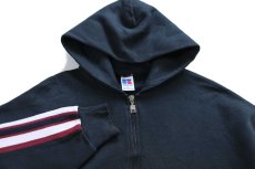画像3: 90s USA製 RUSSELLラッセル ライン入り ハーフジップ スウェットパーカー 黒 XL★フーディー (3)