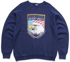 画像1: 80s USA製 OPERATION DESERT SHIELD イーグル 星条旗 ひび割れプリント スウェット 紺 L (1)