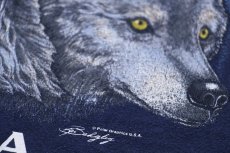 画像4: 90s USA製 ALASKA ウルフ アート スウェット 紺 XXL★特大 (4)