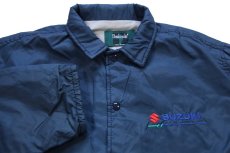 画像3: 90s USA製 SUZUKIスズキ ロゴ刺繍 ナイロン コーチジャケット 紺 L (3)