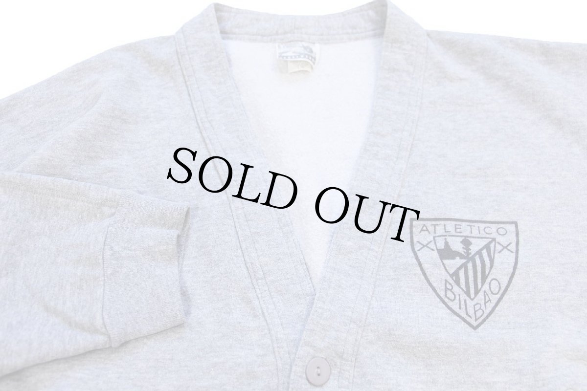 画像3: 90s USA製 ATLETICO BILBAO グローブポケット ショート丈 スウェット カーディガン 杢グレー L/XL (3)