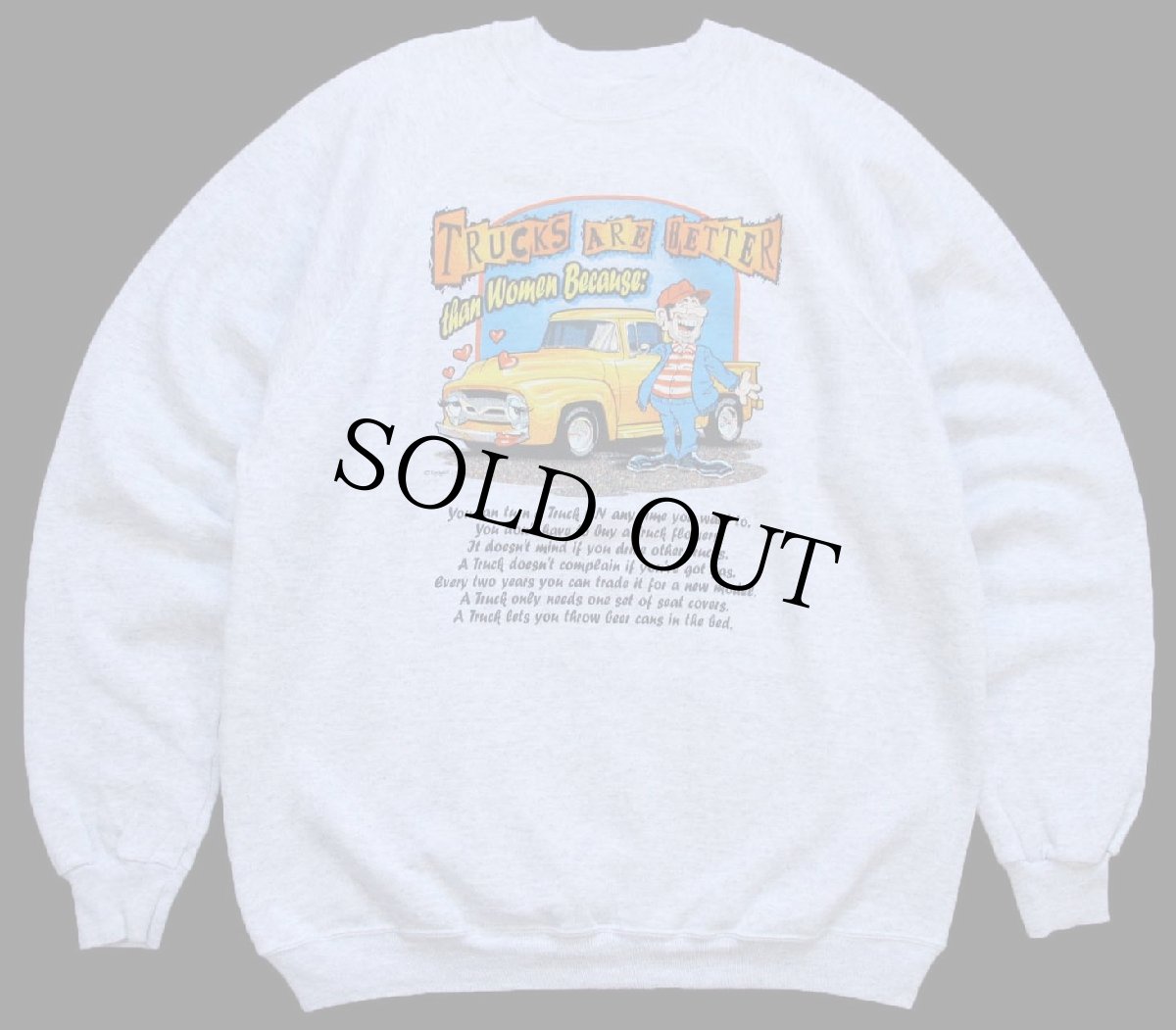 画像1: 90s USA製 Hanes TRUCKS ARE BETTER パンプキン ピックアップ トラック イラスト メッセージ スウェット 杢ライトグレー XL (1)