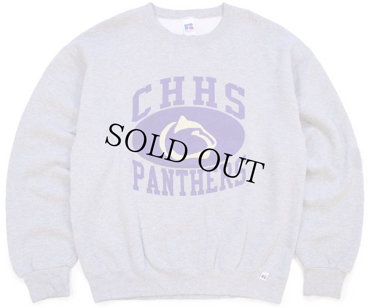 画像1: 90s メキシコ製 RUSSELLラッセル CHHS PANTHERS 前V スウェット 杢グレー L (1)