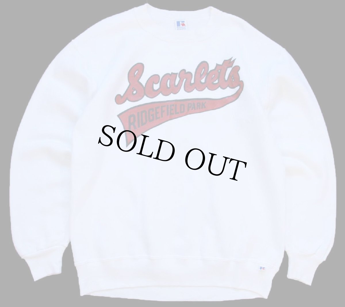 画像1: 90s USA製 RUSSELLラッセル Scarlets RIDGEFIELD PARK 前V スウェット 白 L (1)