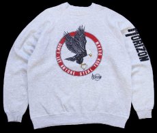 画像1: 90s USA製 Hanes イーグル HORIZON 袖プリント スウェット 杢ライトグレー XL (1)