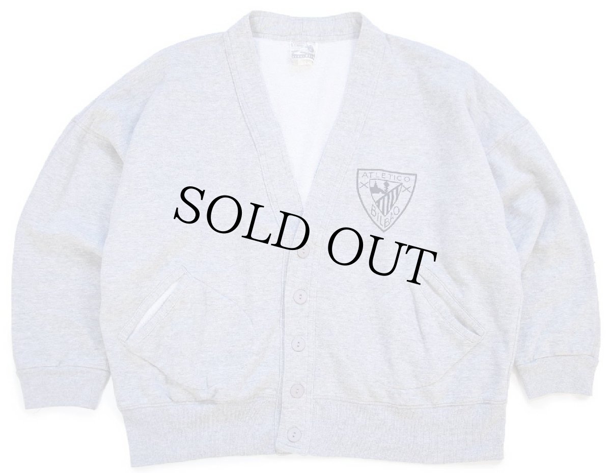 画像1: 90s USA製 ATLETICO BILBAO グローブポケット ショート丈 スウェット カーディガン 杢グレー L/XL (1)