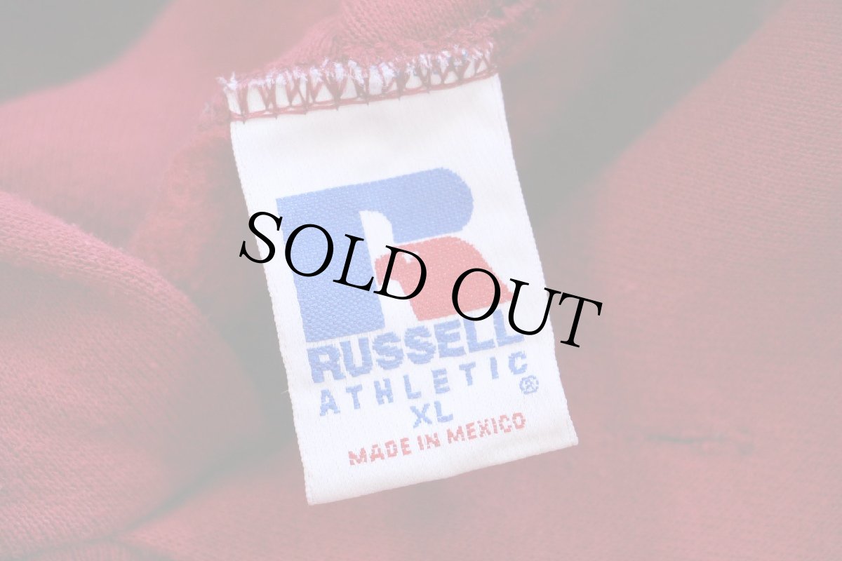 画像4: 90s メキシコ製 RUSSELLラッセル 無地 スウェットパーカー 濃赤 XL★フーディー ブランク (4)