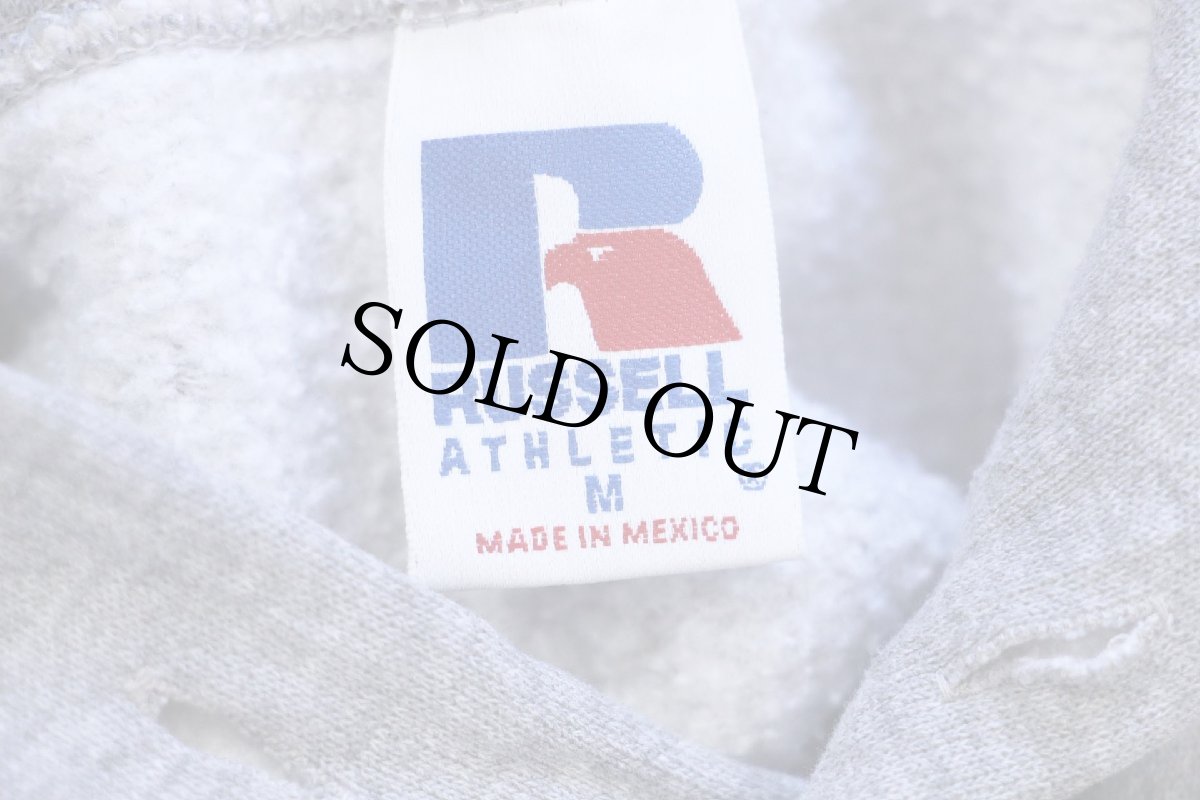 画像4: 90s メキシコ製 RUSSELLラッセル State 15 BASEBALL 三段中抜き スウェットパーカー 杢グレー M★フーディー (4)