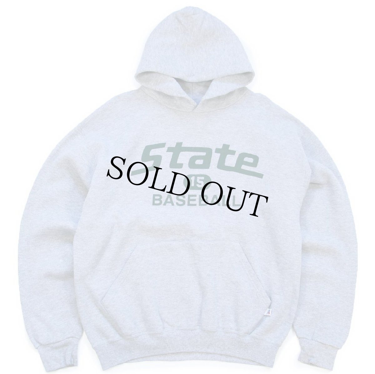 画像1: 90s メキシコ製 RUSSELLラッセル State 15 BASEBALL 三段中抜き スウェットパーカー 杢グレー M★フーディー (1)