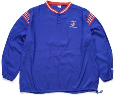 画像1: 90s USA製 DeLONGデロング DAVID GATOR FAN マスコット刺繍 ヘンリーネック プルオーバー ナイロンジャケット 青 2XL★特大 (1)