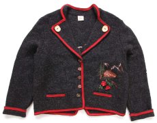 画像1: オーストリア製 JULIUS LANG 刺繍&アップリケ アート 鹿角ボタン チロリアン ボイルドウール ジャケット チャコールグレー 40 (1)
