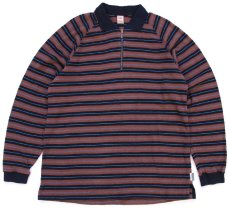 画像1: 90s USA製 Levi'sリーバイス ランダムボーダー ハーフジップ コットン カットソー L (1)