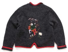 画像2: オーストリア製 JULIUS LANG 刺繍&アップリケ アート 鹿角ボタン チロリアン ボイルドウール ジャケット チャコールグレー 40 (2)