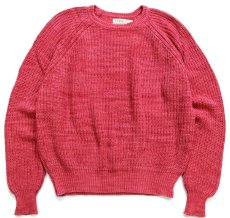 画像1: 80s USA製 L.L.Bean 無地 ローゲージ コットンニット セーター 薄赤 M (1)