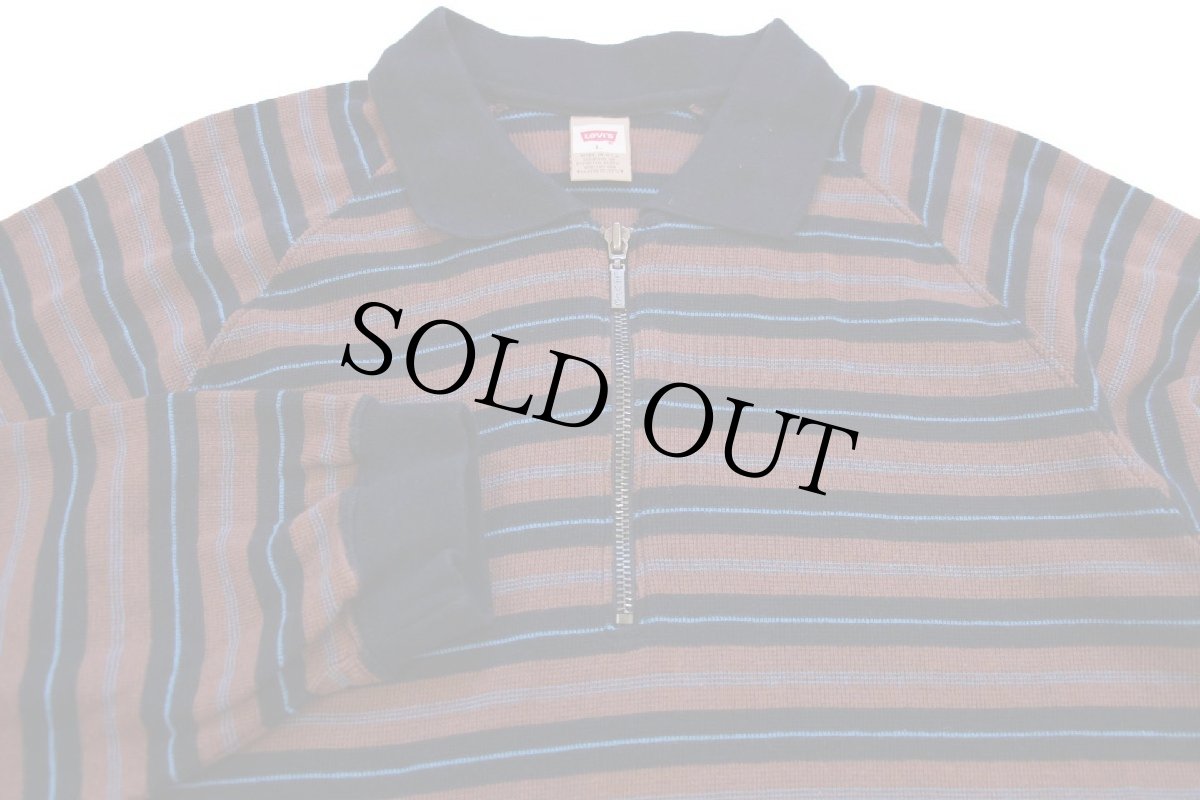 画像3: 90s USA製 Levi'sリーバイス ランダムボーダー ハーフジップ コットン カットソー L (3)