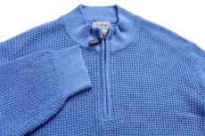 画像3: L.L.Bean 無地 ハイネック ハーフジップ ワッフル コットン×カシミヤニット セーター 杢ブルー XXL-R★特大 (3)