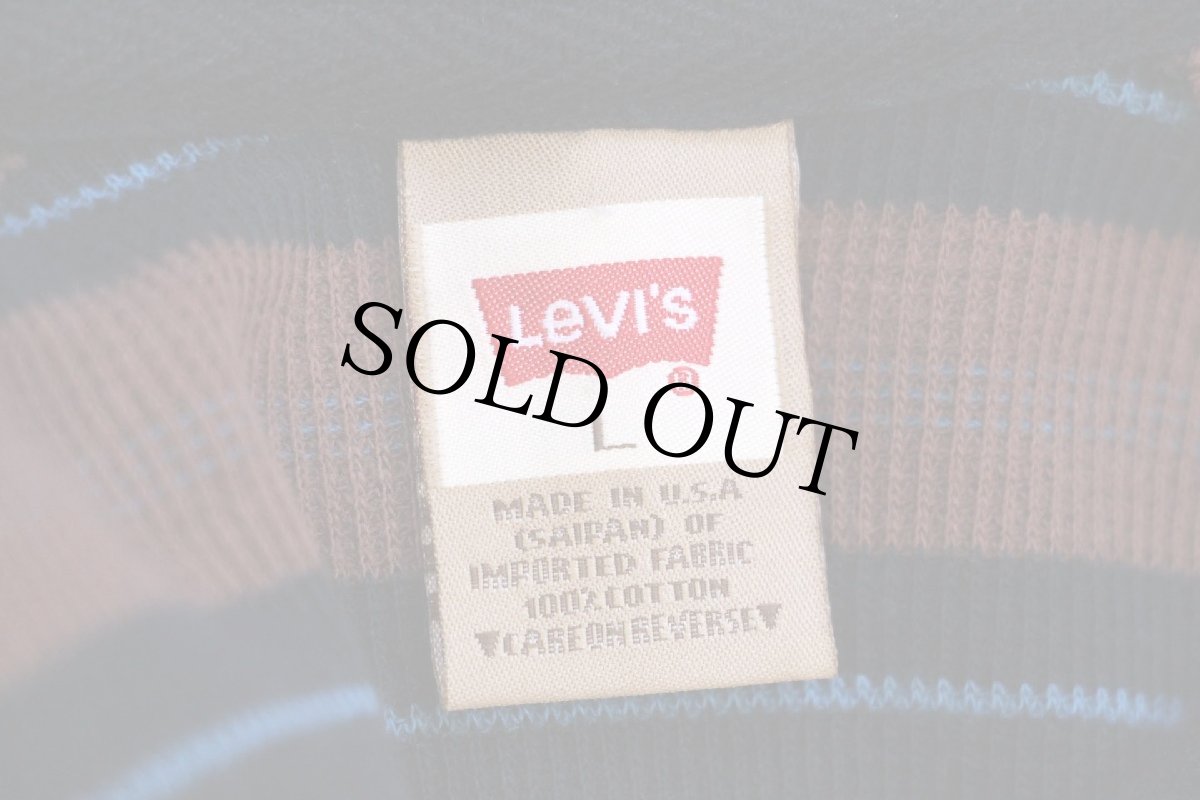 画像4: 90s USA製 Levi'sリーバイス ランダムボーダー ハーフジップ コットン カットソー L (4)