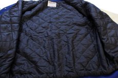 画像5: 90s USA製 DeLONGデロング Schwan's 92 刺繍 メルトン ウール 袖革スタジャン 紺×アイボリー フェード XL★ジャケット (5)