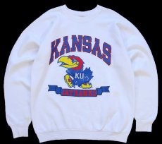 画像1: 80s USA製 KANSAS JAYHAWKS マスコット スウェット 白 XL (1)
