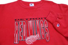 画像3: 90s USA製 Championチャンピオン NHL DETROIT RED WINGS ロゴ刺繍 前V スウェット 赤 XL (3)