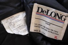 画像4: 90s USA製 DeLONGデロング Schwan's 92 刺繍 メルトン ウール 袖革スタジャン 紺×アイボリー フェード XL★ジャケット (4)