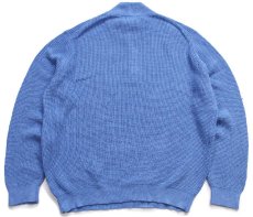 画像2: L.L.Bean 無地 ハイネック ハーフジップ ワッフル コットン×カシミヤニット セーター 杢ブルー XXL-R★特大 (2)