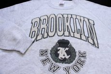画像3: 90s USA製 BROOKLYN NEW YORK ひび割れプリント スウェット 杢ライトグレー XL★RUSSELLラッセル (3)