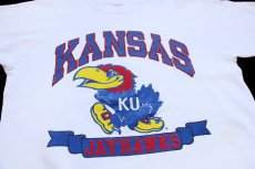 画像3: 80s USA製 KANSAS JAYHAWKS マスコット スウェット 白 XL (3)