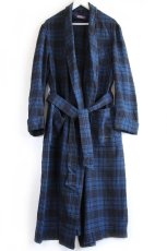 画像2: 50s PENDLETONペンドルトン チェック ペンキ飛び ショールカラー ウールガウン 青×黒 L (2)