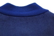画像8: 90s USA製 DeLONGデロング Schwan's 92 刺繍 メルトン ウール 袖革スタジャン 紺×アイボリー フェード XL★ジャケット (8)