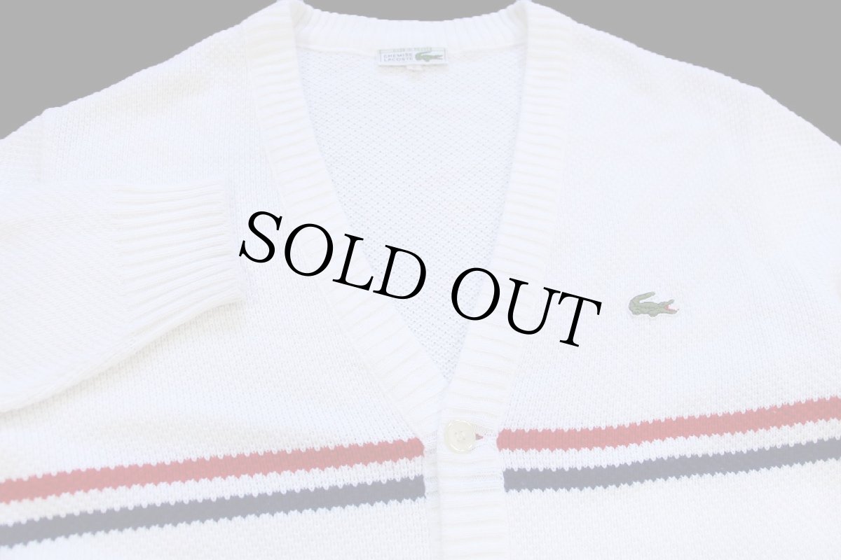 画像3: 70s フランス製 CHEMISE LACOSTE ラコステ ライン パチポケ アクリルニット カーディガン 白 5 (3)