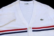 画像3: 70s フランス製 CHEMISE LACOSTE ラコステ ライン パチポケ アクリルニット カーディガン 白 5 (3)