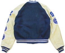 画像2: 80s USA製 TROPHY JACKETS レタードパッチ付き メルトン ウール 袖革スタジャン 青×アイボリー M★ジャケット (2)
