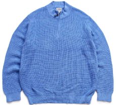 画像1: L.L.Bean 無地 ハイネック ハーフジップ ワッフル コットン×カシミヤニット セーター 杢ブルー XXL-R★特大 (1)