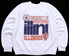 画像1: 90s USA製 UNIVERSITY OF FIGHTING ILLINOIS インディアンヘッド ロゴ スウェット 白 L (1)