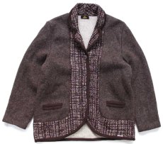 画像1: スペイン製 Zero 編み柄ニット×パイル 切り替え ウールジャケット ブラウン 50 (1)