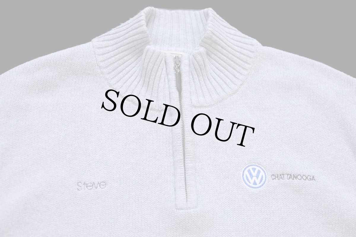 画像3: L.L.Bean VOLKSWAGENフォルクスワーゲン ロゴ刺繍 ハイネック ハーフジップ コットンニット セーター 杢ライトグレー XL-R (3)