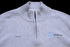 画像3: L.L.Bean VOLKSWAGENフォルクスワーゲン ロゴ刺繍 ハイネック ハーフジップ コットンニット セーター 杢ライトグレー XL-R (3)