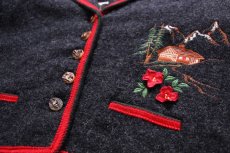 画像4: オーストリア製 JULIUS LANG 刺繍&アップリケ アート 鹿角ボタン チロリアン ボイルドウール ジャケット チャコールグレー 40 (4)