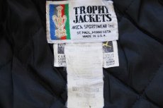 画像5: 80s USA製 TROPHY JACKETS レタードパッチ付き メルトン ウール 袖革スタジャン 青×アイボリー M★ジャケット (5)