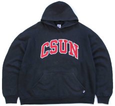 画像1: 90s メキシコ製 RUSSELLラッセル CSUN アップリケ スウェットパーカー 黒 XL★フーディー (1)