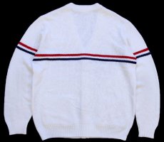 画像2: 70s フランス製 CHEMISE LACOSTE ラコステ ライン パチポケ アクリルニット カーディガン 白 5 (2)