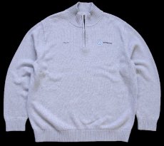 画像1: L.L.Bean VOLKSWAGENフォルクスワーゲン ロゴ刺繍 ハイネック ハーフジップ コットンニット セーター 杢ライトグレー XL-R (1)