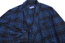 画像4: 50s PENDLETONペンドルトン チェック ペンキ飛び ショールカラー ウールガウン 青×黒 L (4)