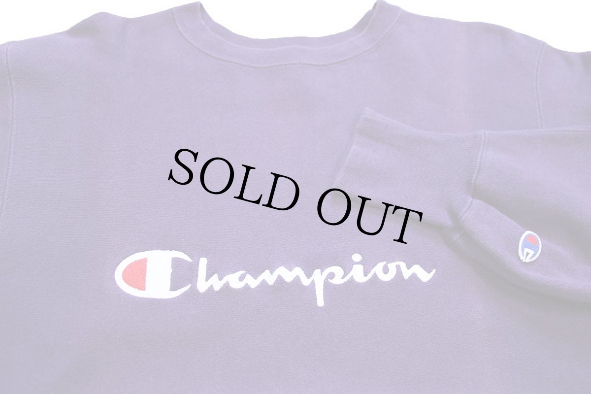 画像3: 90s USA製 Championチャンピオン スクリプト ビッグロゴ刺繍 リバースウィーブ スウェット 紫 フェード L (3)