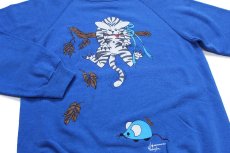 画像3: 80s USA製 Hanes MORNING SUN キャット イラスト スウェット 青 M (3)